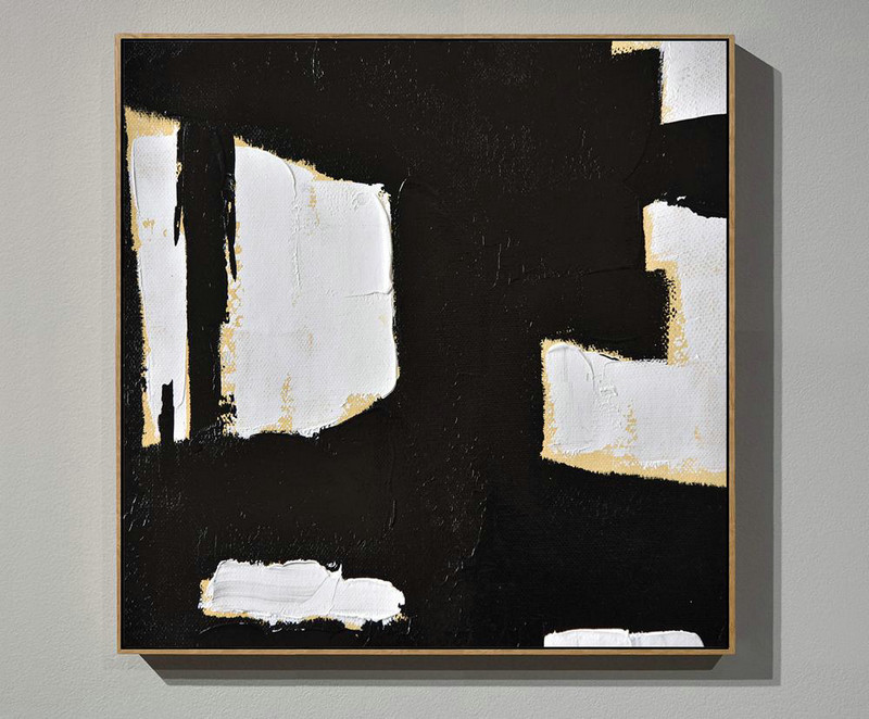 Large Abstract Art Handmade Painting,Handmade Minimal Art Palette Knife Canvas Painting, Black White Beige - Acrylic Painting On Canvas